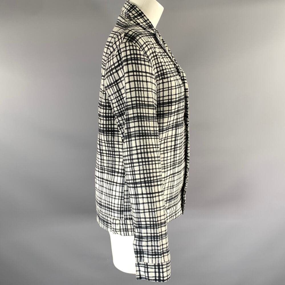 BOTTEGA VENETA Size M Black White Linen Blend Plaid Blazer Jacket - Picture 3 of 7